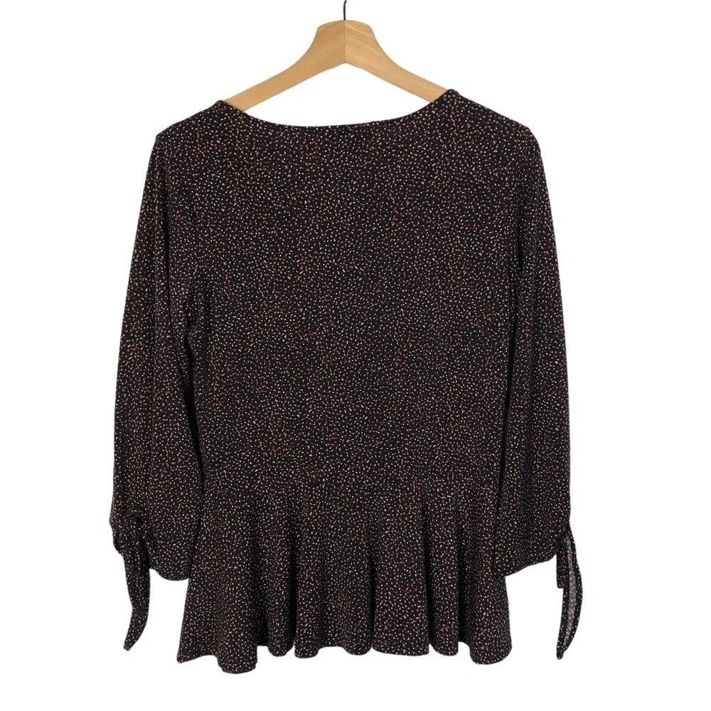 Banana Republic Navy Blue & Red Speck Dot Printed Long Sleeve Peplum Top S - Picture 2 of 4